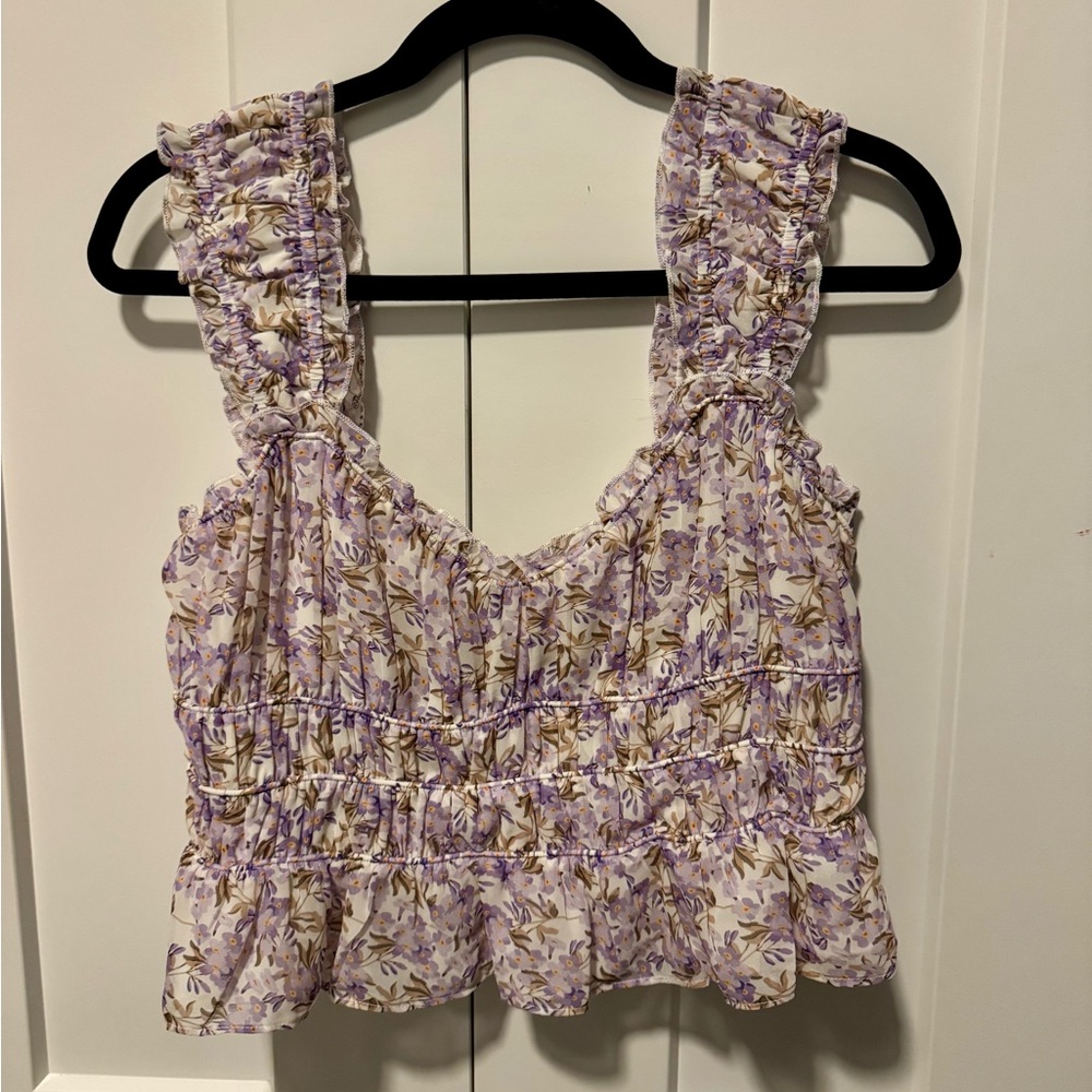 Astr Purple Floral Ruffle Blouse - Picture 3 of 4